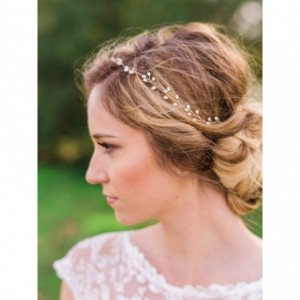 Headbands Bride Wedding Headband Pearl Hair Vine Bridal Hair Accessories for Women(Gold) - Gold - CR18OZ2MOSX $18.52