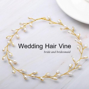 Headbands Bride Wedding Headband Pearl Hair Vine Bridal Hair Accessories for Women(Gold) - Gold - CR18OZ2MOSX $18.77