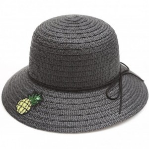 Fedoras Women's Summer Straw Sun Beach Fedora Hat with Band - Pineapple-black - CW18D4846UY $20.14