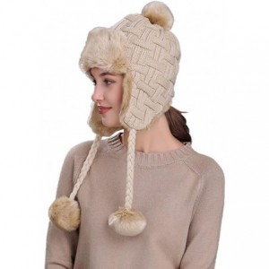 Skullies & Beanies Warm Women Winter Hat with Ear Flaps Snow Ski Thick Knit Wool Beanie Cap Hat - Beige 5 - CK1880Q94HW $25.37