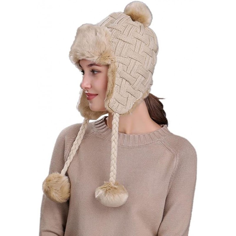 Skullies & Beanies Warm Women Winter Hat with Ear Flaps Snow Ski Thick Knit Wool Beanie Cap Hat - Beige 5 - CK1880Q94HW $25.69