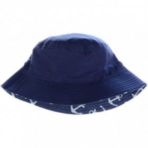 Bucket Hats Packable Reversible Black Printed Fisherman Bucket Sun Hat- Many Patterns - Anchor Dark Denim - CY12DAEZZZX $28.06