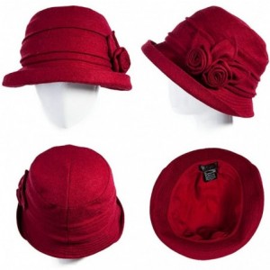 Bucket Hats Cloche Round Hat for Women 1920s Fedora Bucket Vintage Hat Flower Accent - 16076_red - CF12M68T7L3 $43.97