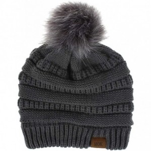 Skullies & Beanies Knit Winter Beanie - Cuff Wool Ribbed Hat - Fisherman Skull Knitted Stocking Cap - Dark Gray - CQ18YKYEDDH...