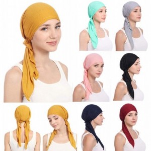Skullies & Beanies Women Solid Color Muslim Hats-Long Tail Tail Band Cap India Beading Cotton Hair Tail Head Scarf Wrap (Navy...