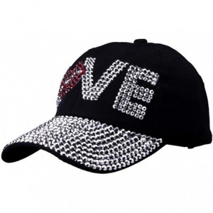Baseball Caps Fashion Women Bling Studded Rhinestone Crystal Love Lips Baseball Caps Hats - Black 3 - CR190378RU8 $32.97