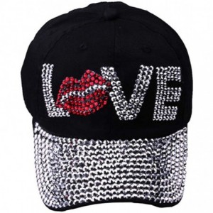 Baseball Caps Fashion Women Bling Studded Rhinestone Crystal Love Lips Baseball Caps Hats - Black 3 - CR190378RU8 $35.68
