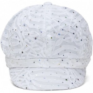 Newsboy Caps Women's Glitter Sequin Trim Newsboy Style Relaxed Fit Hat Cap - White - C5184IMREMZ $21.86