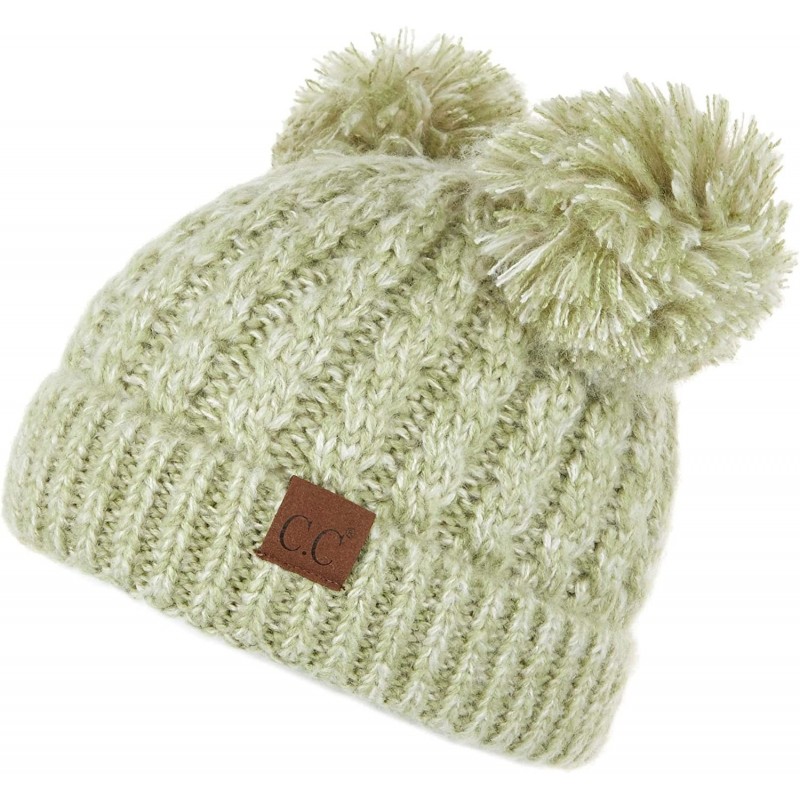 Skullies & Beanies Hatsandscarf Exclusives Cable Knit Double Pom Winter Beanie (HAT-60)(HAT-23) - Sage Mix - CW18I6OX0MK $17.70
