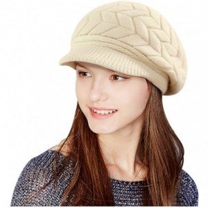 Skullies & Beanies Winter Knit Hat Stretch Warm Beanie Ski Cap with Visor for Women Girl - Beige - C2186QTYHI3 $25.14