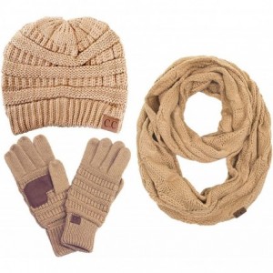 Skullies & Beanies 3pc Set Trendy Warm Chunky Soft Stretch Cable Knit Beanie- Scarves and Gloves Set - Camel - C618H6L09EN $8...
