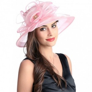 Sun Hats Women's Wide Brim Floral Organza Kentucky Derby Hat Tea Party Church Wedding Hat - Pink - CC18CWNHMAH $26.63