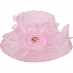 Sun Hats Women's Wide Brim Floral Organza Kentucky Derby Hat Tea Party Church Wedding Hat - Pink - CC18CWNHMAH $13.67