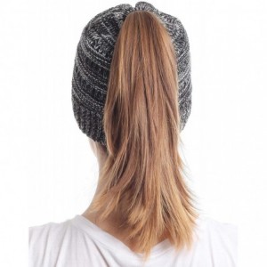 Skullies & Beanies Ponytail Messy Bun Beanie Tail Knit Hole Soft Stretch Cable Winter Hat for Women - 3 Tone White - CM18WZ9R...