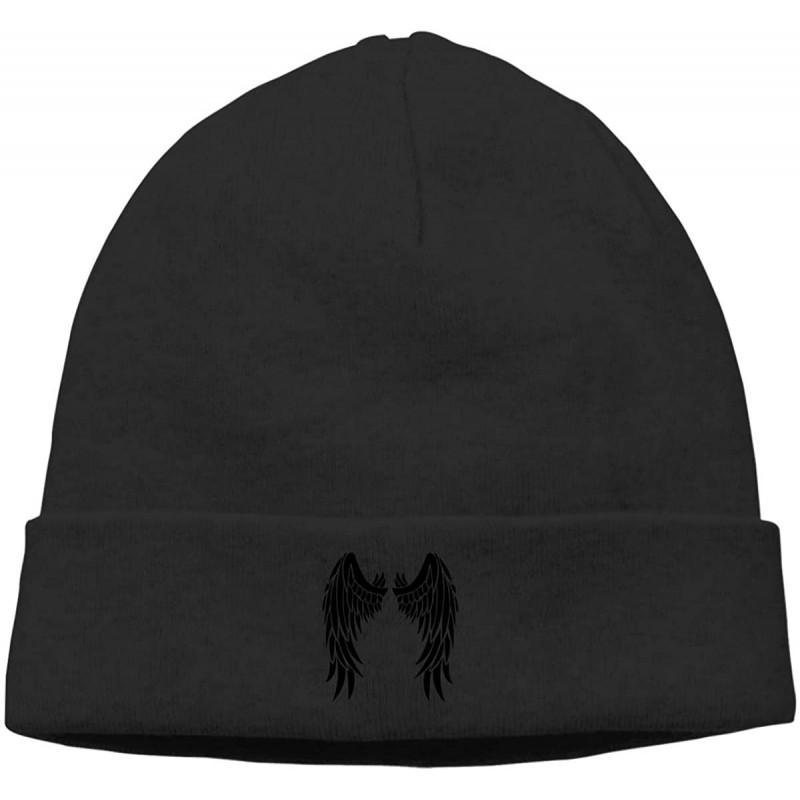 Skullies & Beanies Hip-Hop Knitted Hat for Mens Womens Evil Angel Wings Unisex Cuffed Plain Skull Knit Hat Cap Head Cap - Bla...