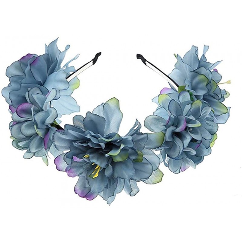 Headbands Women Flower Wreath Crown Floral Wedding Garland Headband Boho Festival Beach Party Hair Band - Blue - C318NHI3797 ...