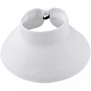 Sun Hats Women's Straw Wide Brim Bowknot Floppy Roll up Visor Summer Beach Sun Hat - White - CO12GYNC3RL $25.73