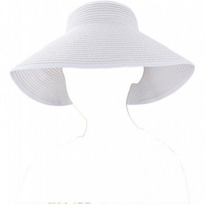 Sun Hats Women's Straw Wide Brim Bowknot Floppy Roll up Visor Summer Beach Sun Hat - White - CO12GYNC3RL $12.57