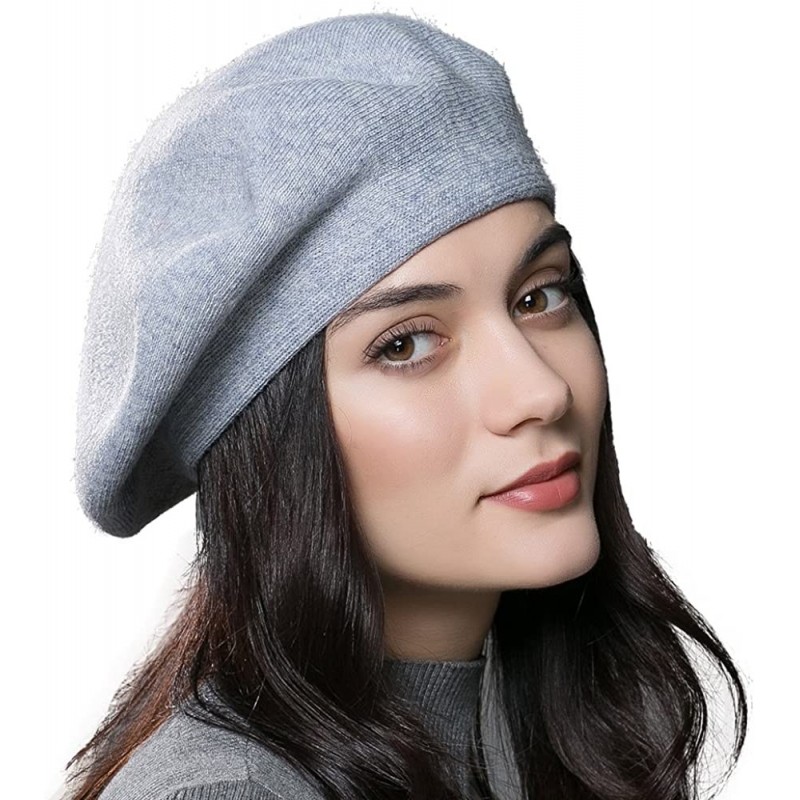Berets Women Beret Hat Wool Knitted Cap Autumn Winter Hat French Classic Beret - Light Grey - CY17Z6LM7DM $38.49