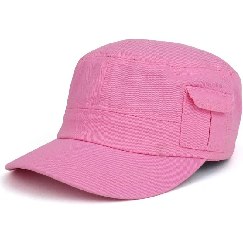 Baseball Caps Plain Castro Flat Top Style Army Cap with Pocket - Pink - C218OII6M0G $12.32