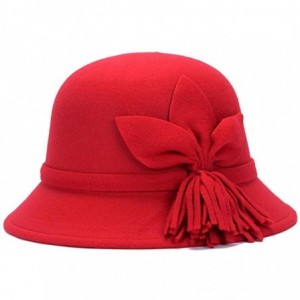 Bomber Hats Fahion Style Woolen Cloche Bucket Hat with Flower Accent Winter Hat for Women - Red-c - C41208QHENN $25.76