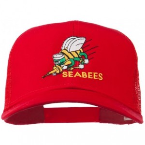 Baseball Caps Navy Seabees Symbol Embroidered Twill Mesh Cap - Red - CE11QLMN0BT $49.61