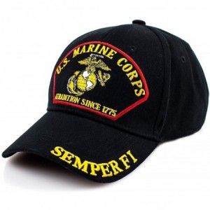 Baseball Caps USMC Marine Baseball Cap with Emblem- Semper Fi and Motto - Black - CK185R5REY6 $30.25
