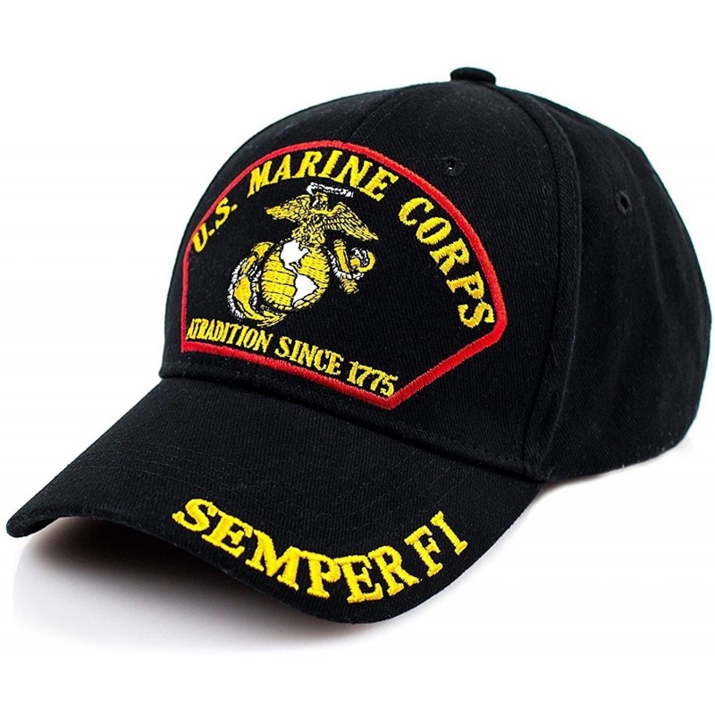 Baseball Caps USMC Marine Baseball Cap with Emblem- Semper Fi and Motto - Black - CK185R5REY6 $13.44