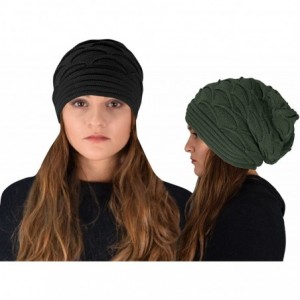 Skullies & Beanies Winter Warm Soft Knitted Baggy Beanie Slouchy Hat Skull Cap - Olive Black - C512NE20AI5 $37.17