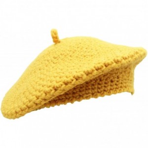 Berets Women Hand Knitted French Beret Hat - Yellow - C518AICAXCA $27.56
