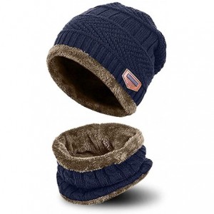 Skullies & Beanies Beanie Scarf Hat Set- Winter Hat Skull Cap with Thick Neck Warmer - Navy Blue - CS18ISO8E6D $24.62
