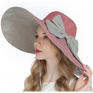 Sun Hats Women's UPF 50+ Foldable Floppy Reversible Wide Brim Sun Beach Hat with Bowknot - Red - CO18D5SNXLO $29.14