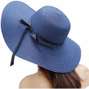 Sun Hats Women's Big Brim Sun Hat Floppy Foldable Bowknot Straw Hat Summer Beach Hat UPF 50+ - A-blue - CV18DH7UTUL $25.53