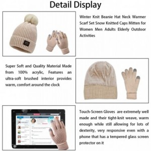 Skullies & Beanies 2 in 1 Women Knit Slouchy Beanie Chunky Baggy Hat with Faux Fur Pompom Winter Soft Warm Ski Cap&Gloves Bei...