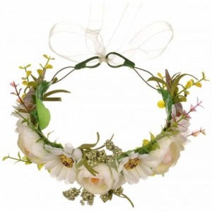Headbands Handmade Adjustable Flower Wreath Headband Halo Floral Crown Garland Headpiece Wedding Festival Party - C11-white -...
