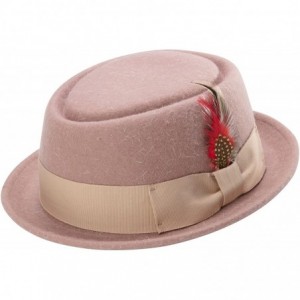 Fedoras Soft Rabbit Wool Snap Brim Pork Pie Teardrop Dent Hat H-52 - Tan - CA185ULK04C $91.83