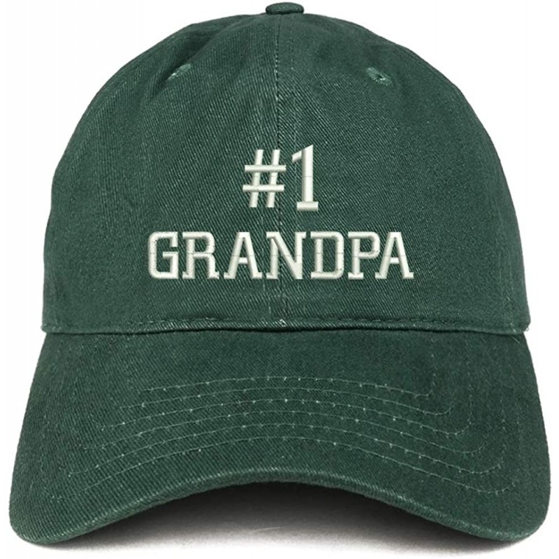 Baseball Caps Number 1 Grandpa Embroidered Soft Crown 100% Brushed Cotton Cap - Hunter - CQ18SR0XLCR $21.36