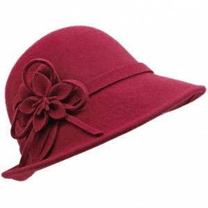 Bucket Hats Women Solid Color Winter Hat 100% Wool Cloche Bucket with Bow Accent - Style2_burgundy - CY189TRATLQ $47.25