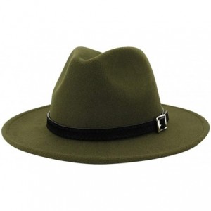 Fedoras Mens Fedora Hat Faux Felt Wide Brim Belt Buckle Cowboy Hat - D Army Green - C51933XT3MQ $10.40