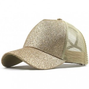 Baseball Caps Baseball Cap for Women- Sequins Outdoor Trucker Hat Ponytail Holder Visor Snapback - Gold B - CT18T25NT9A $17.75