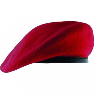 Berets Unlined Beret with Leather Sweatband - Scarlet - CH11WV00W5R $23.17