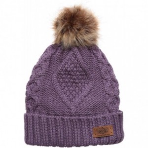Skullies & Beanies Women's Winter Fleece Lined Cable Knitted Pom Pom Beanie Hat with Hair Tie. - Lavender - C512MYIKWJO $25.80
