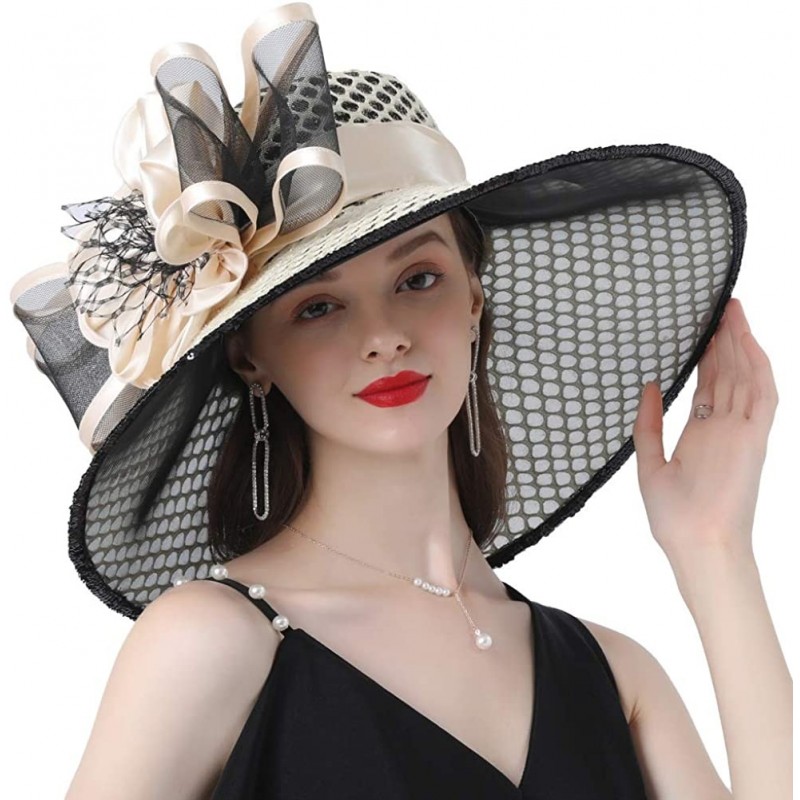 Ladies Hat with Mesh Flowers Wide Brim Occasion Event Kentucky Derby ...