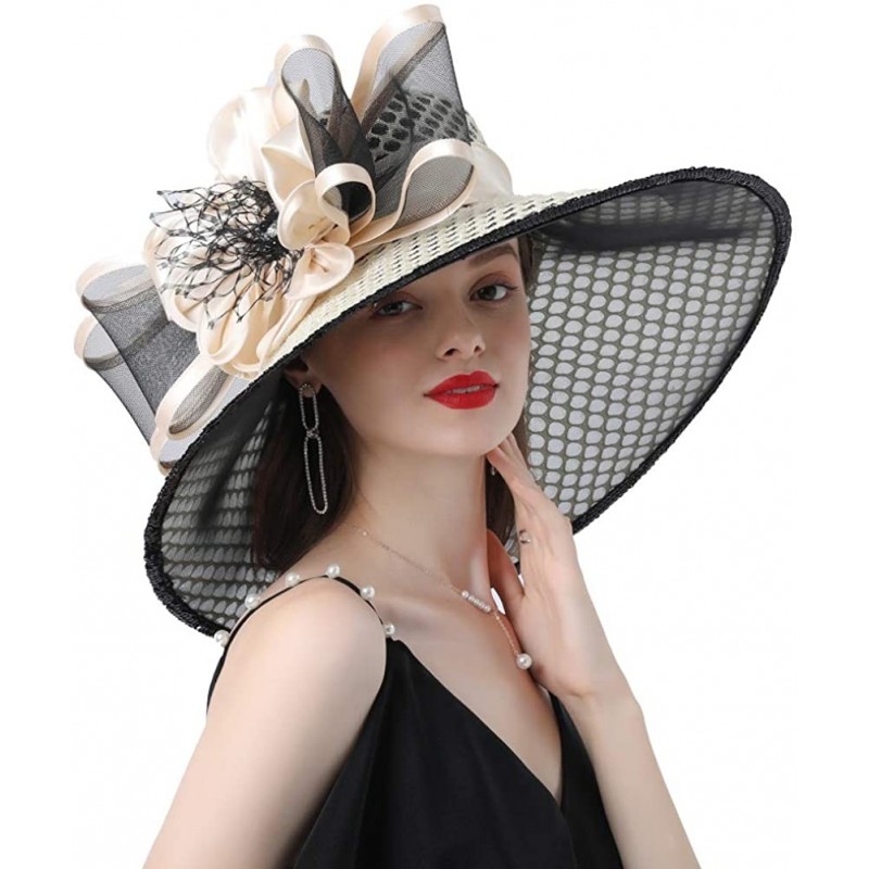 Ladies Hat with Mesh Flowers Wide Brim Occasion Event Kentucky Derby ...
