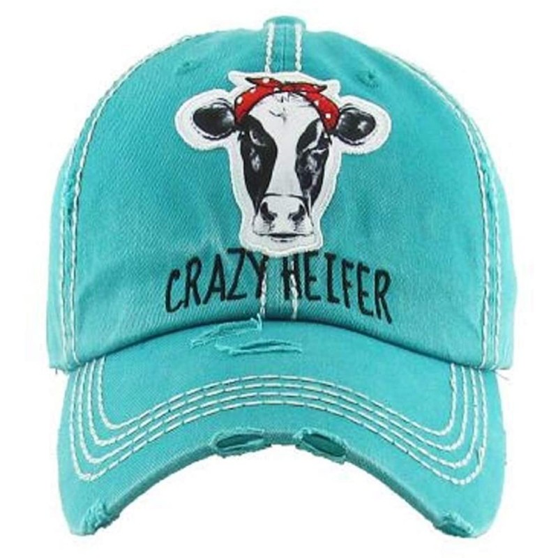 Baseball Caps Adjustable Ladies Womens Baseball Cap Heifer Cow Hat - Turquoise Blue Crazy Heifer - CR194NCKLDA $14.38