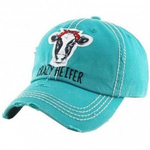 Baseball Caps Adjustable Ladies Womens Baseball Cap Heifer Cow Hat - Turquoise Blue Crazy Heifer - CR194NCKLDA $14.38