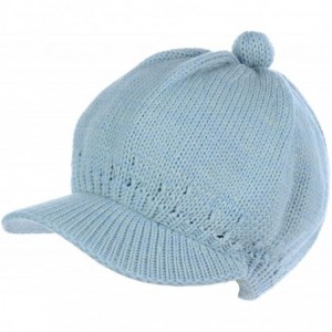Skullies & Beanies Womens Winter Visor Cap Beanie Hat Wool Blend Lined Crochet Decoration - Pale Blue Lines - CK18WHUW052 $37.15