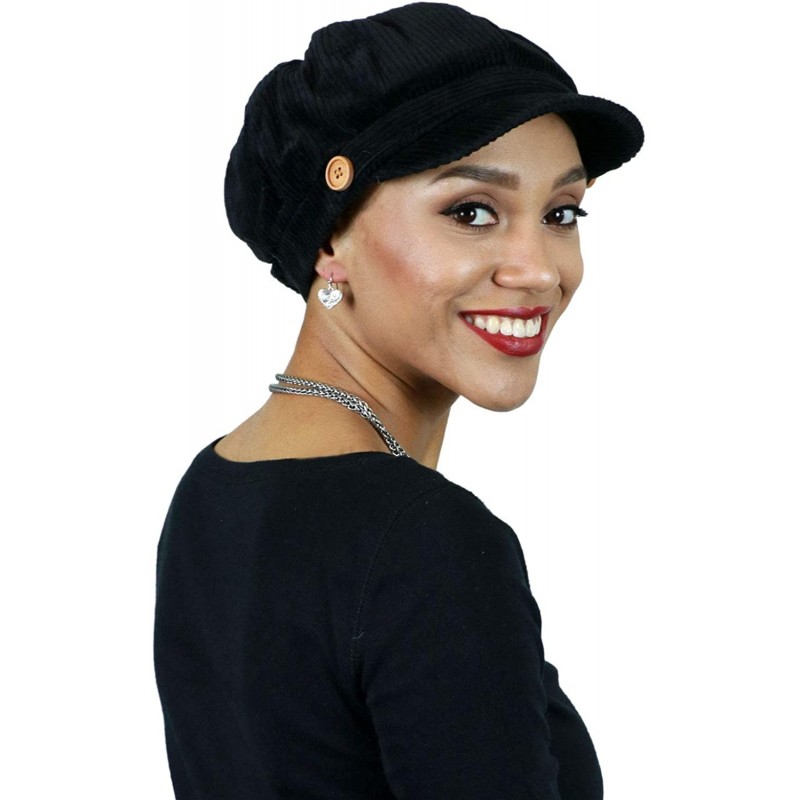 Newsboy Caps Newsboy Cap for Women Cancer Headwear Chemo Hat Brianna Cabbie Ladies Head Coverings Corduroy - Black - CP18YRMS...