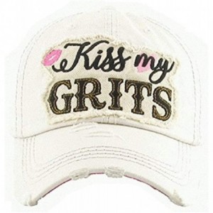 Baseball Caps Adjustable Southern Ladies Womens Kiss My Grits Cap Hat - Off White Beige - CO18DW5QEOY $33.06