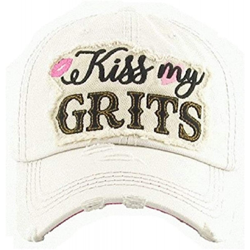 Baseball Caps Adjustable Southern Ladies Womens Kiss My Grits Cap Hat - Off White Beige - CO18DW5QEOY $34.28